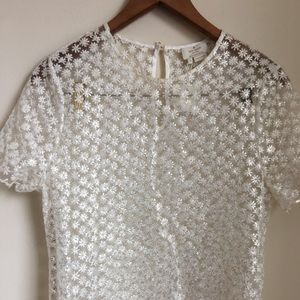 Kate Spade NWT SHEER EMBROIDERED DAISY TOP SZ 10